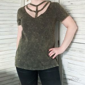 Strappy Mineral Wash V Neck Tee